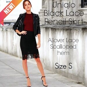 NEW Uniqlo Black Lace Pencil Skirt